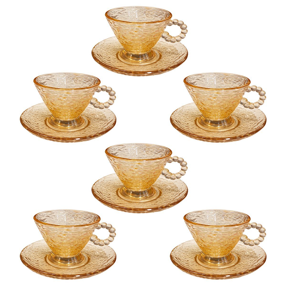 Glass Cup Set 6Cups/Plates-Electroplate Amber JYBD02-12D
