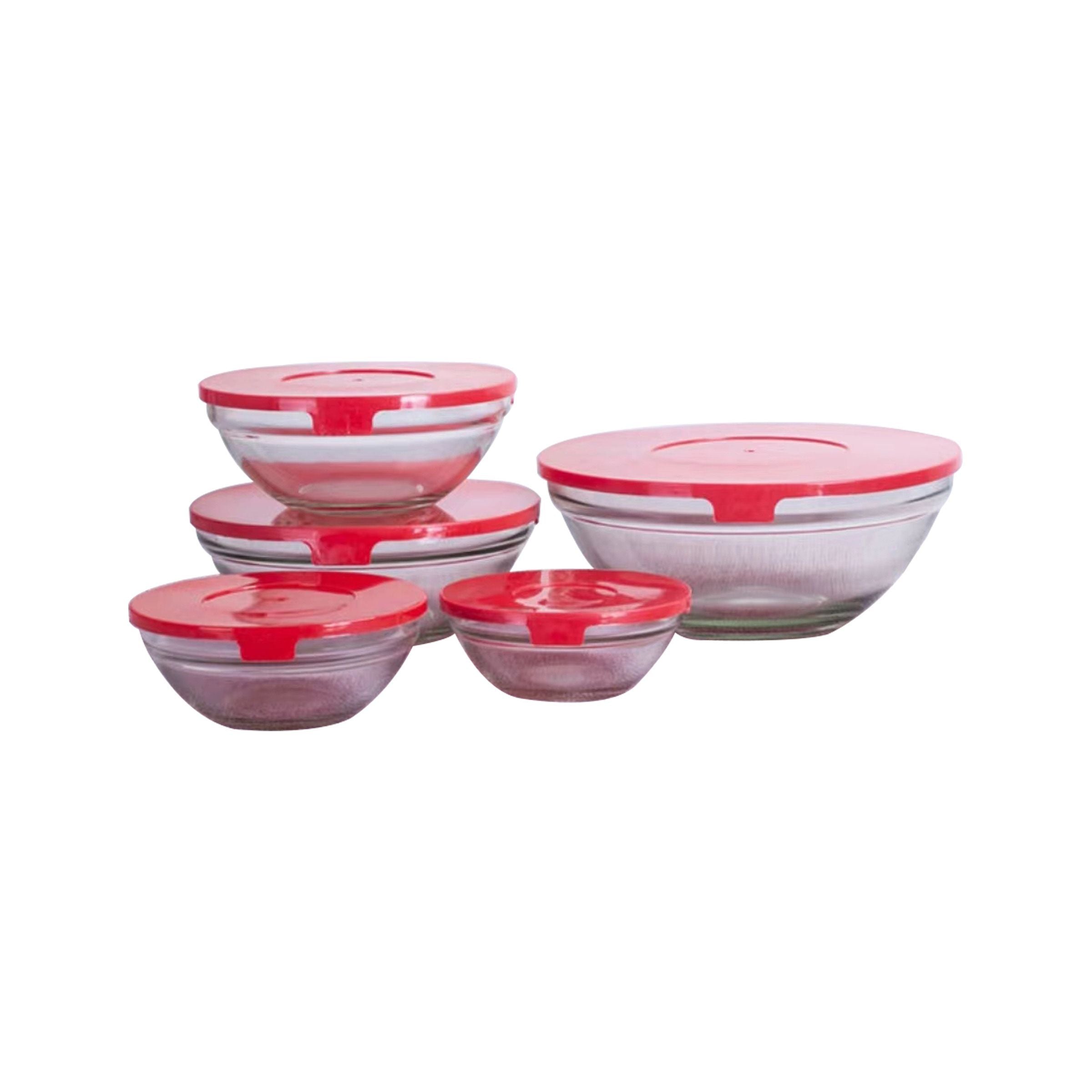 Glass bowl + Lid 5 Set 17.5/14.5/13/11/9.5cm 808