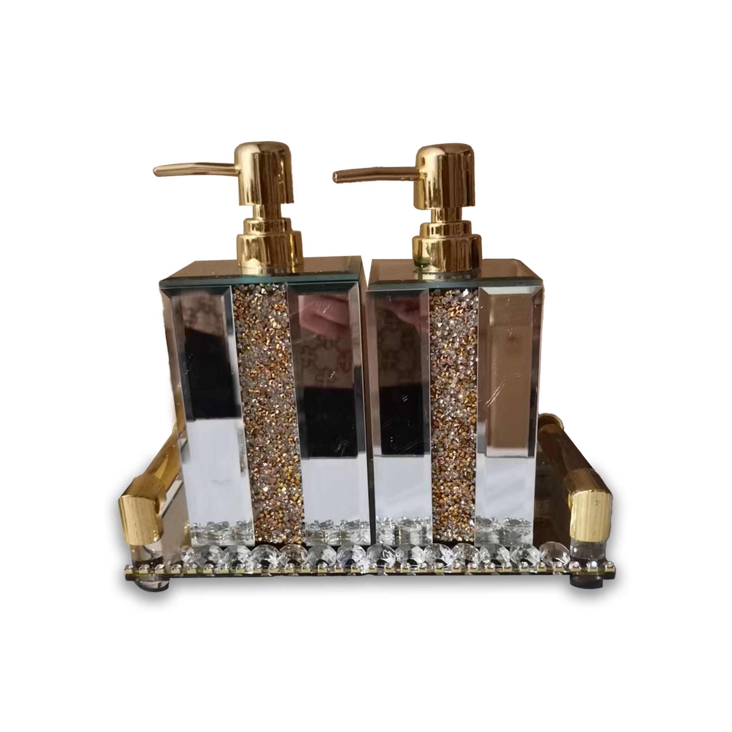 Soap Bottleset 2Sets  (M+L) Gold With Tray 475-1