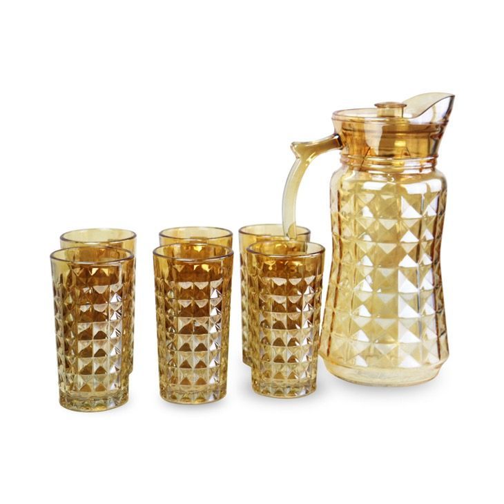 Glass Pitcher 7 Set Cups/Pitcher Tawny Color YZH-34/L7HA
