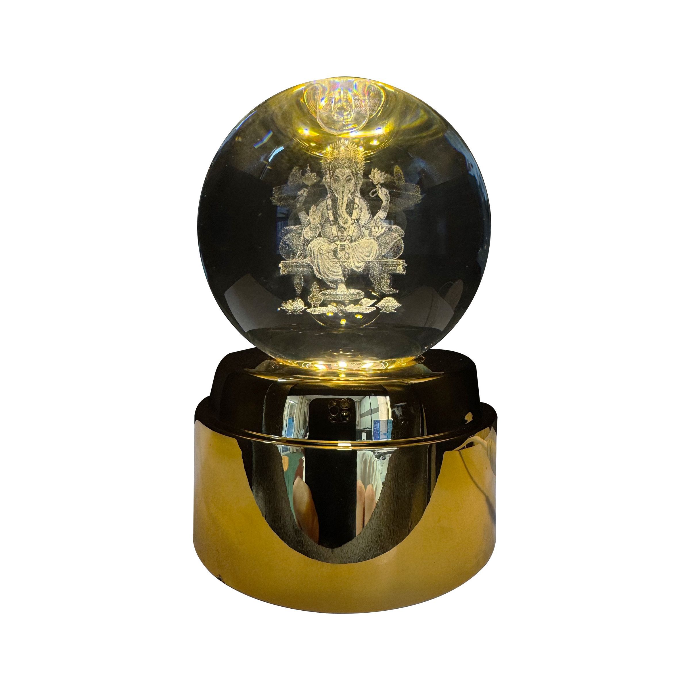 Crystal Ball Ganesha Design Rotating 8cm(3.15 inch) CGS-R80