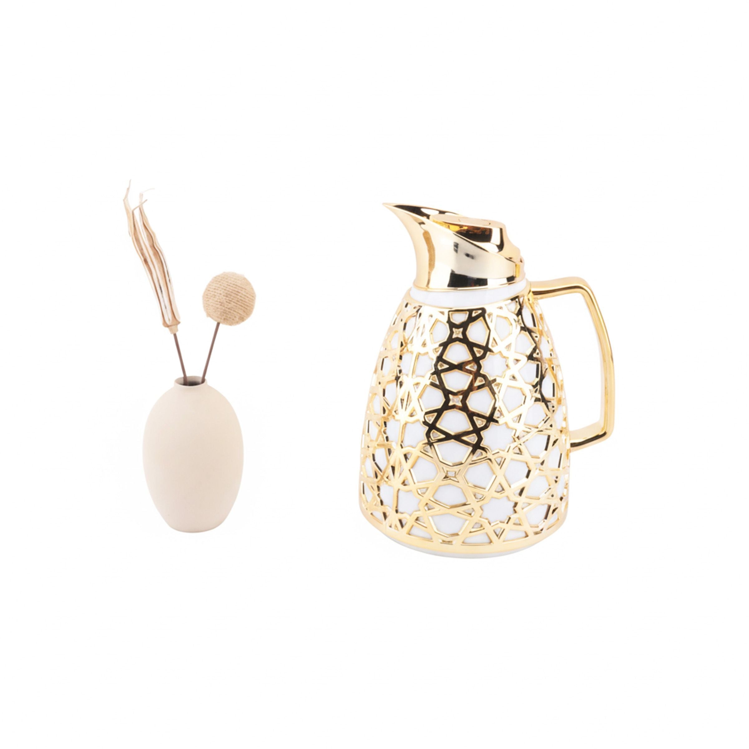Vacuum Flask White+Gold 1.0L EJS-2501-WG