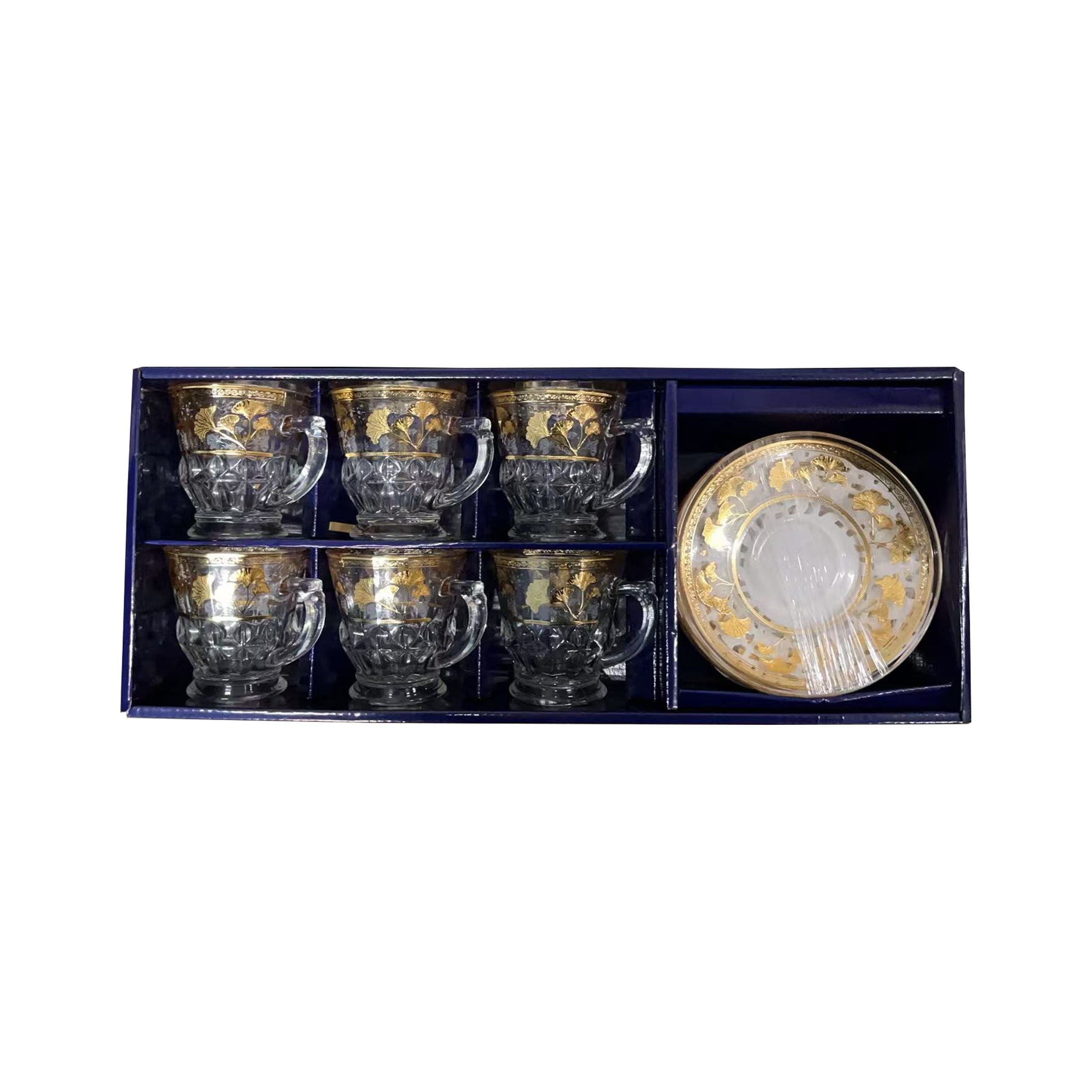 Glass Tea Cup 6Pcs Set/Saucers 0081-6+6FG