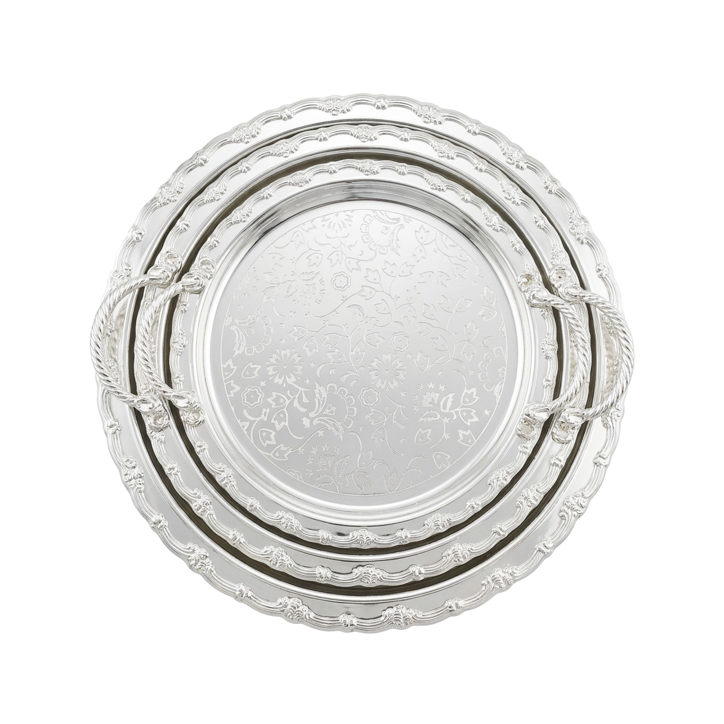 Metal Round Tray set-3Pcs Silver RTR-3S