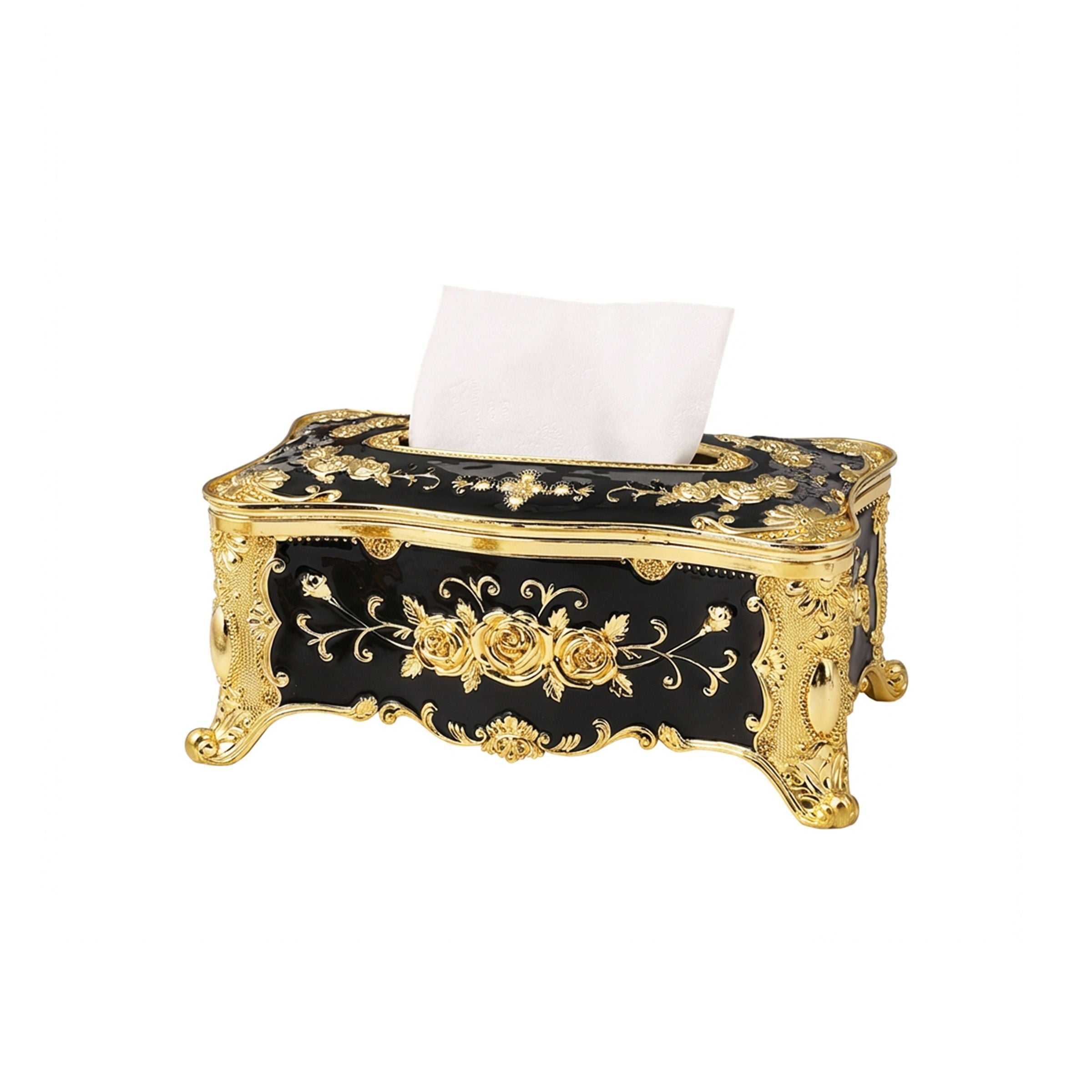 Tissue Box Gold/Black Flower 24.5X14X14CM (9.65X5.43X5.71Inch) Tb-24Bg