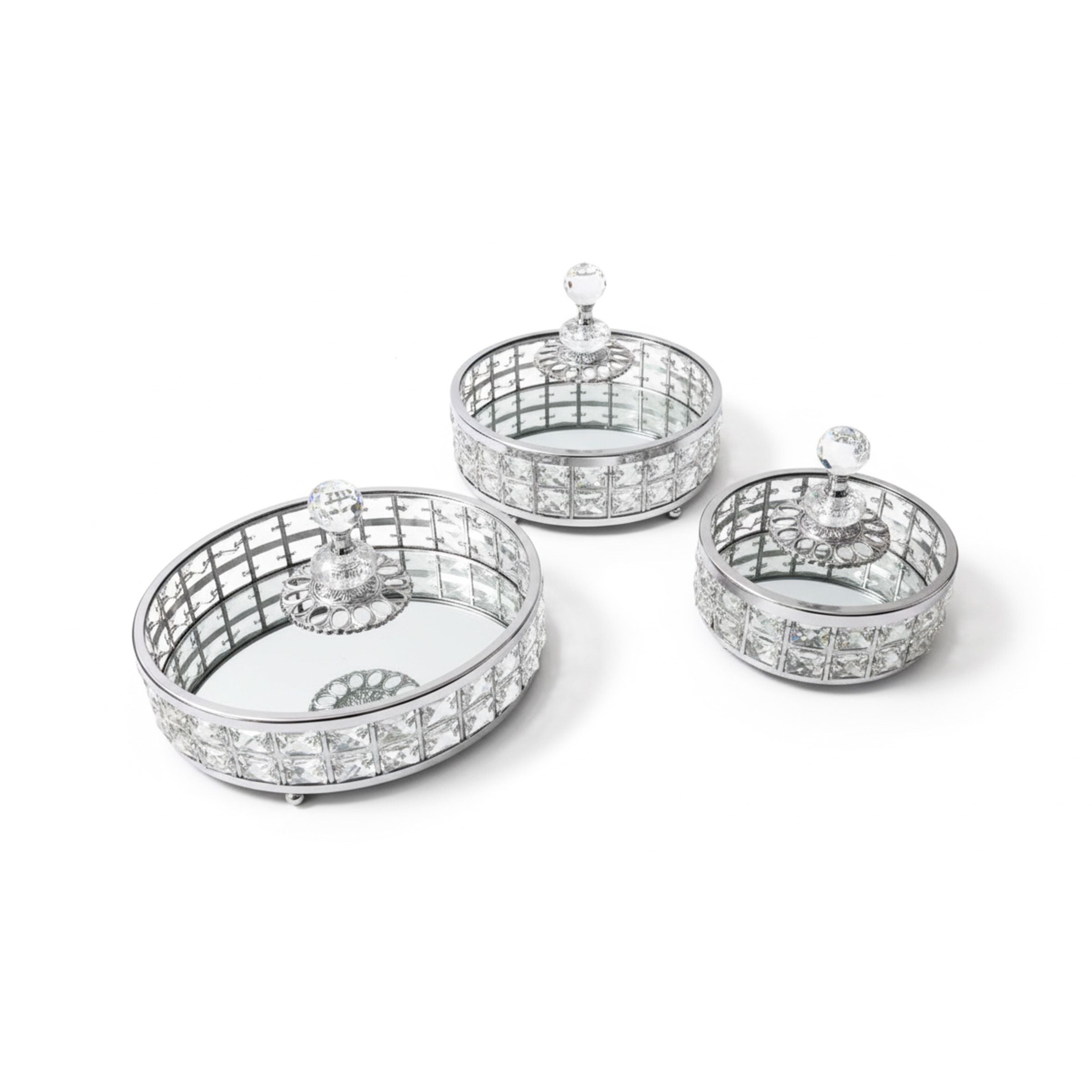 Candy Tray with Lid Set 3Pcs (Silver) 15/20/25cm (5.91/7.87/9.84inch) CTL-3S