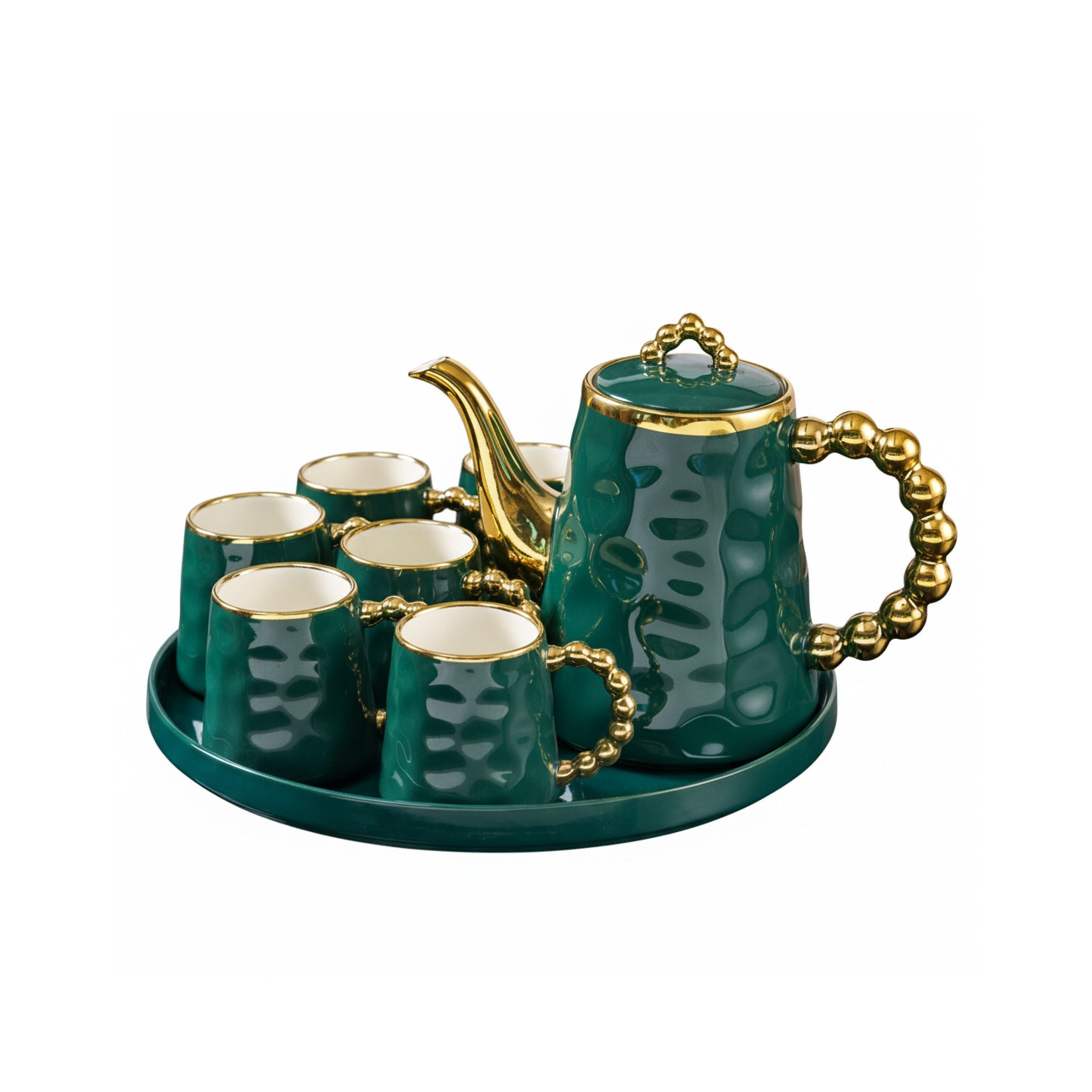 Tea Cup 8 Set Cup/Pot/TrayGreen Gold 28-1996A