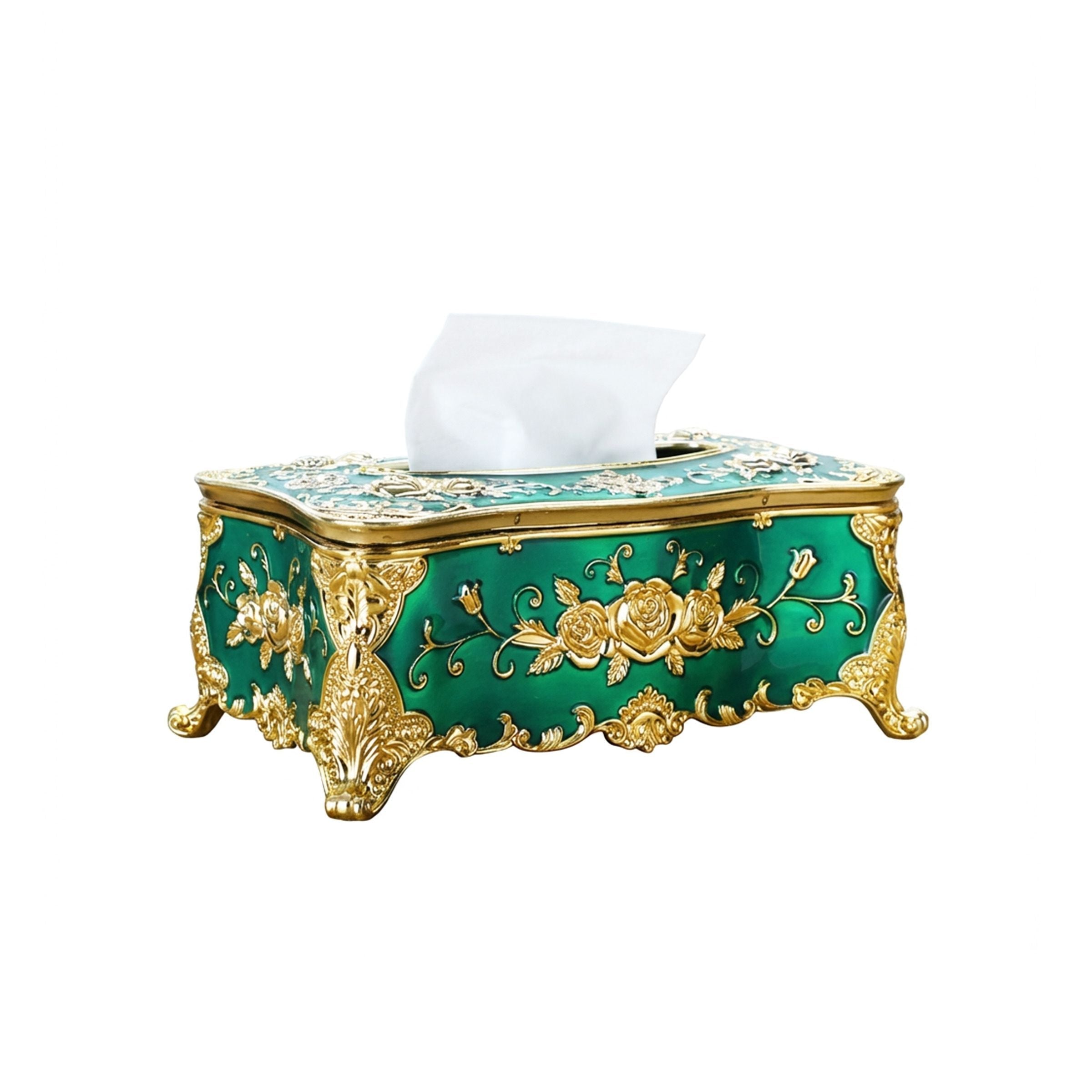 Tissue Box Gold Flower 24.5X13.8X14.5Cm (9.65X5.43X5.71Inch) Tb-24Gn