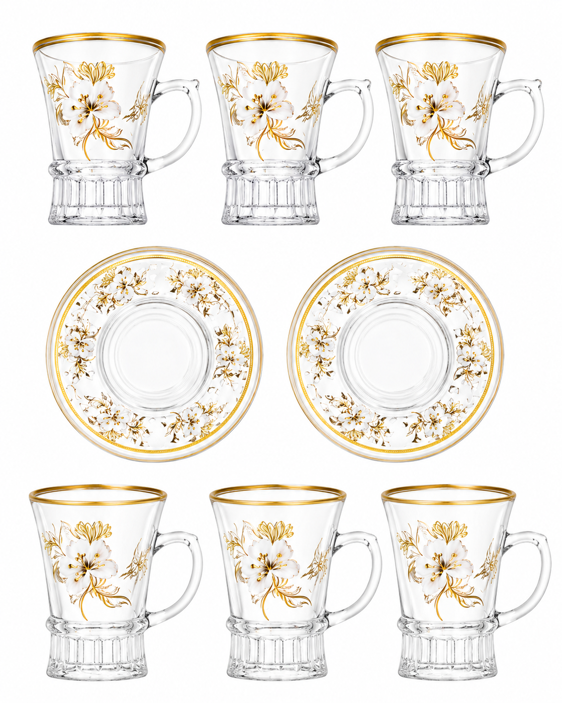 Glass Tea Cup Set-6Cups/Saucers 00155-6+6A-115