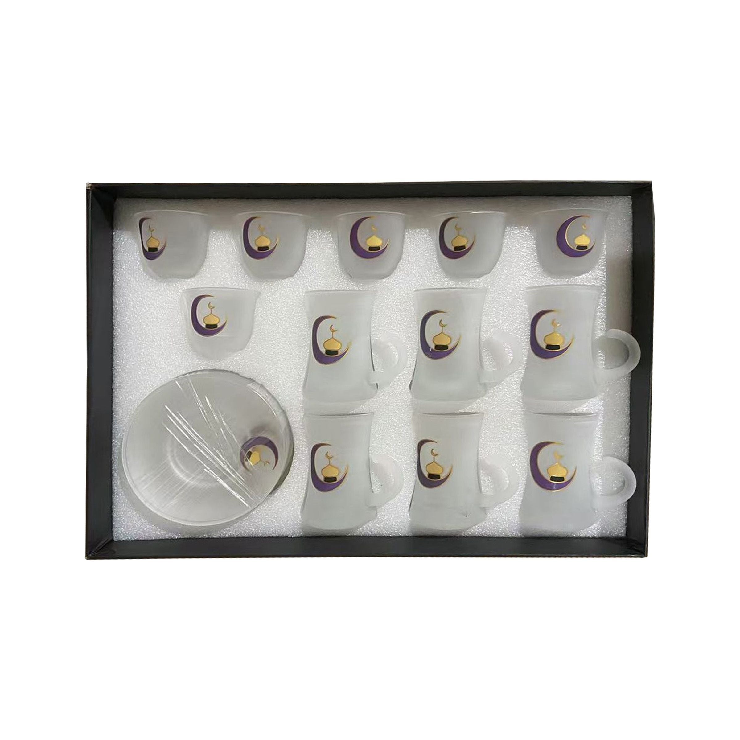 Ramadan Glass Tea Cup & Arabic Coffee Cup 18 Set Cups/Saucers RM25-412
