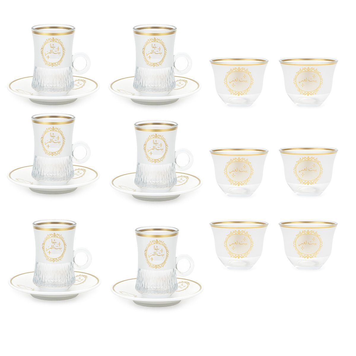 Glass Tea Cup & Arabic Coffee Cup 18 Set Cups/Saucers Gold 8024-3G