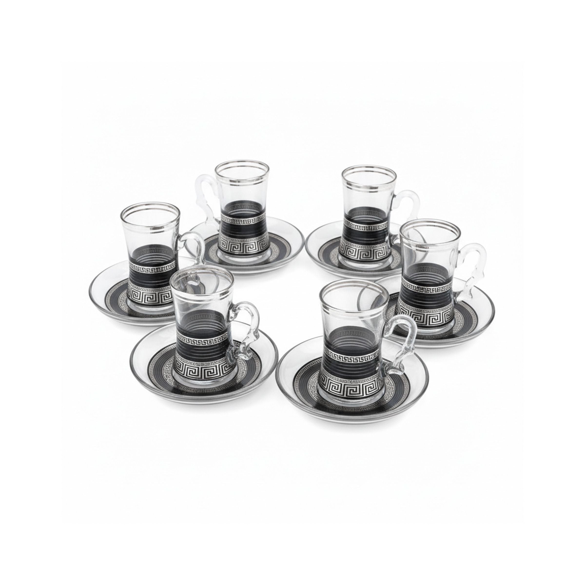 Glass Tea Cup Set 6Cups/Saucers 024-6+6FGD-38