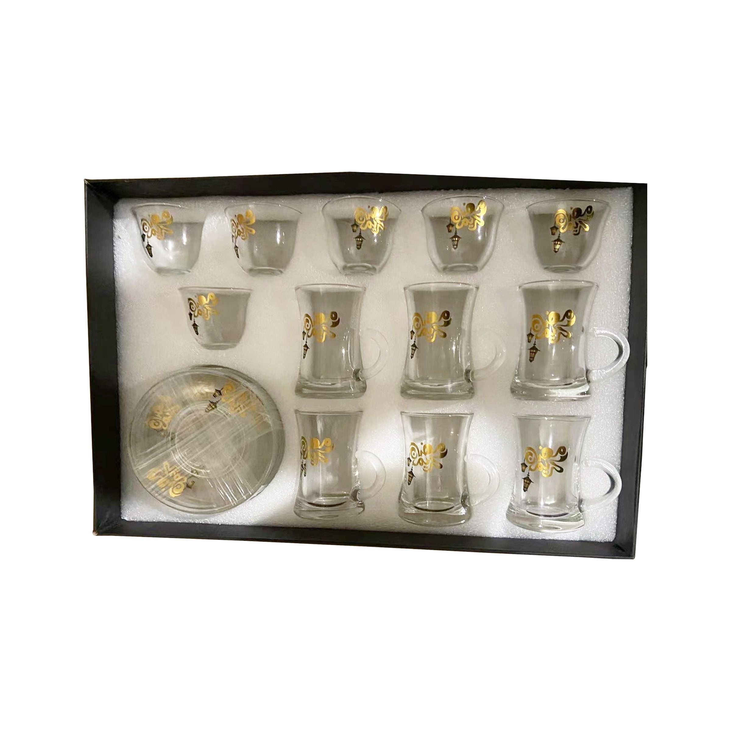 Ramadan Glass Tea Cup & Arabic Coffee Cup 18 Set Cups/Saucers RM25-44