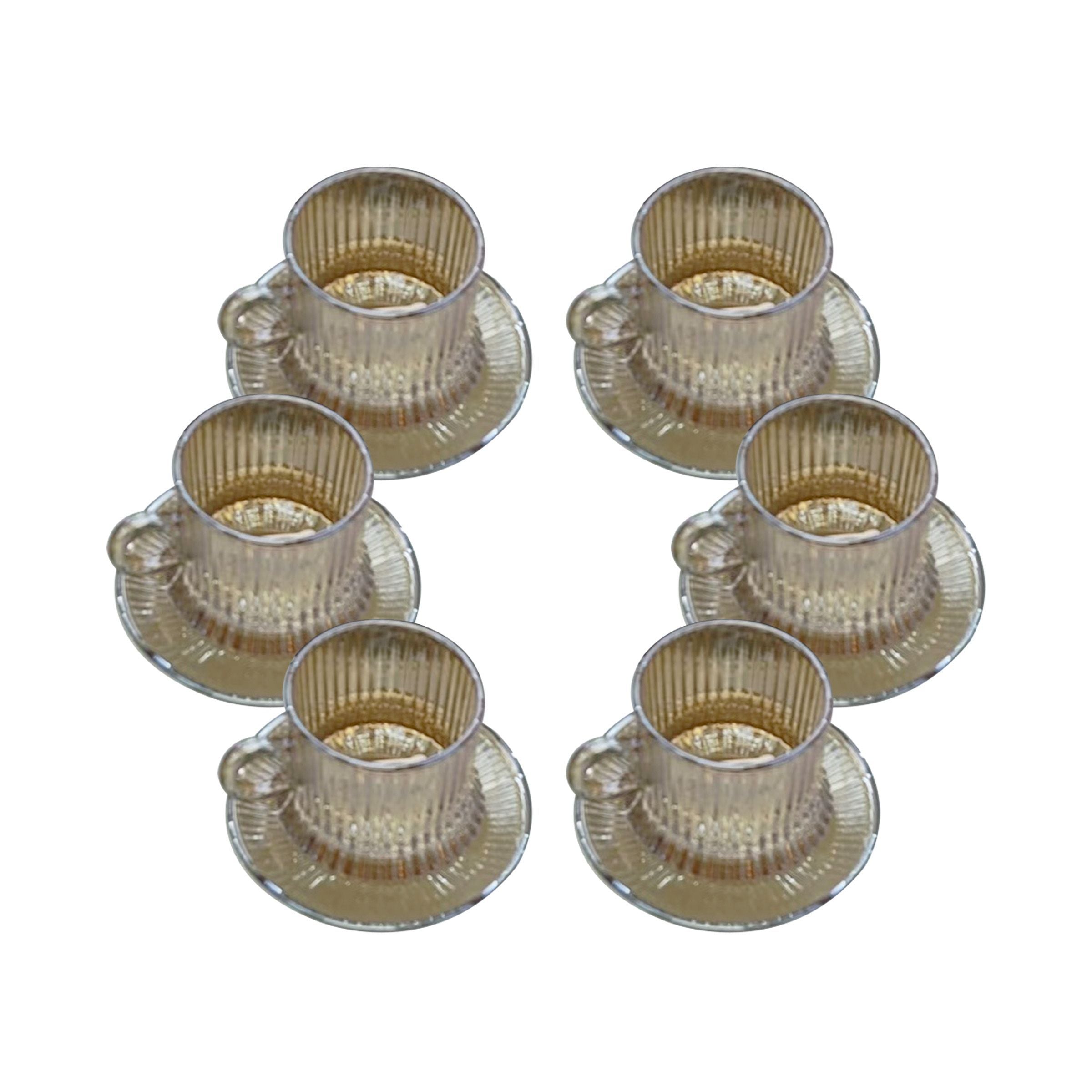 Glass Tea Cup 6Pcs Cups/Saucers 170ml Amber color DSCF063-2B/L12 H