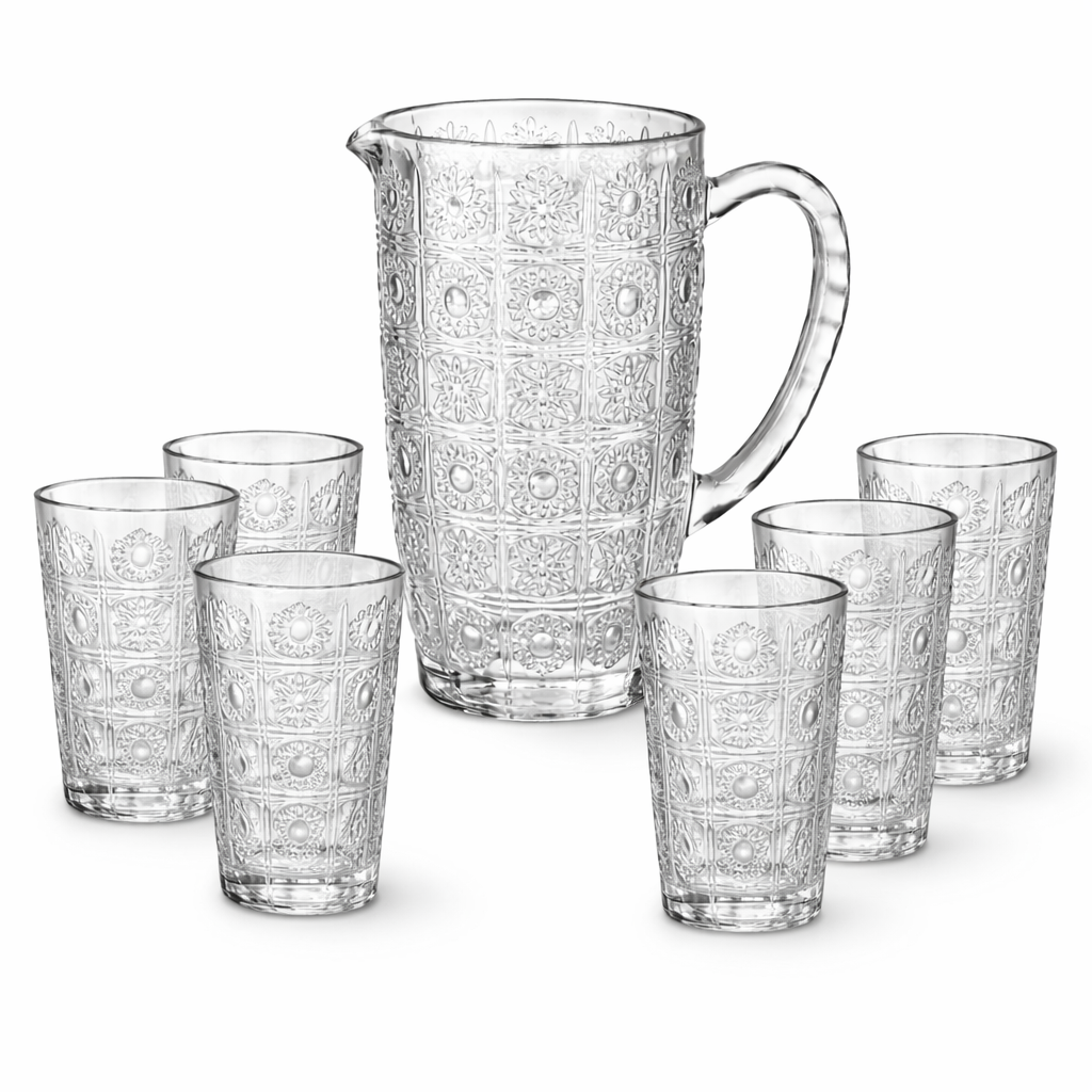 Glass Pitcher Set 1Jar+6Cups 7202PT-7