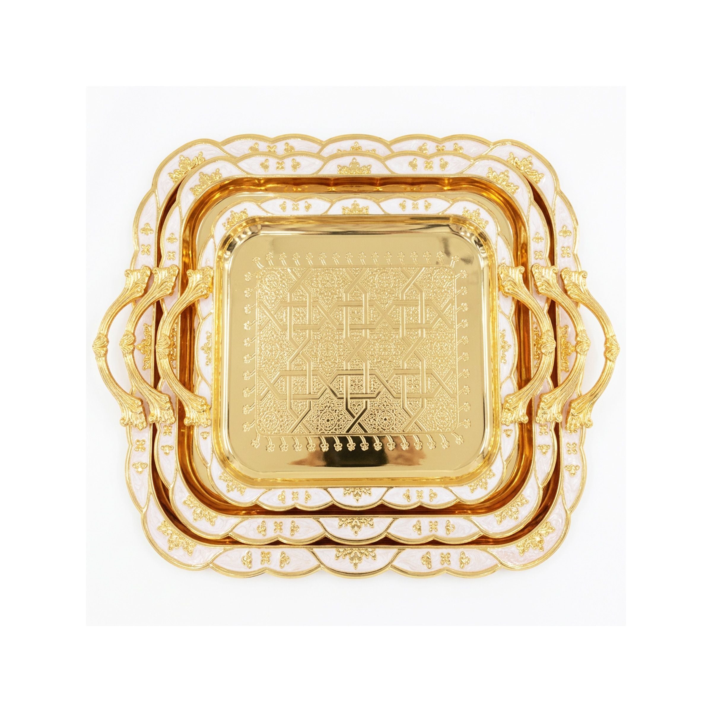 Metal Square Tray set-3Pcs Gold STR-3G