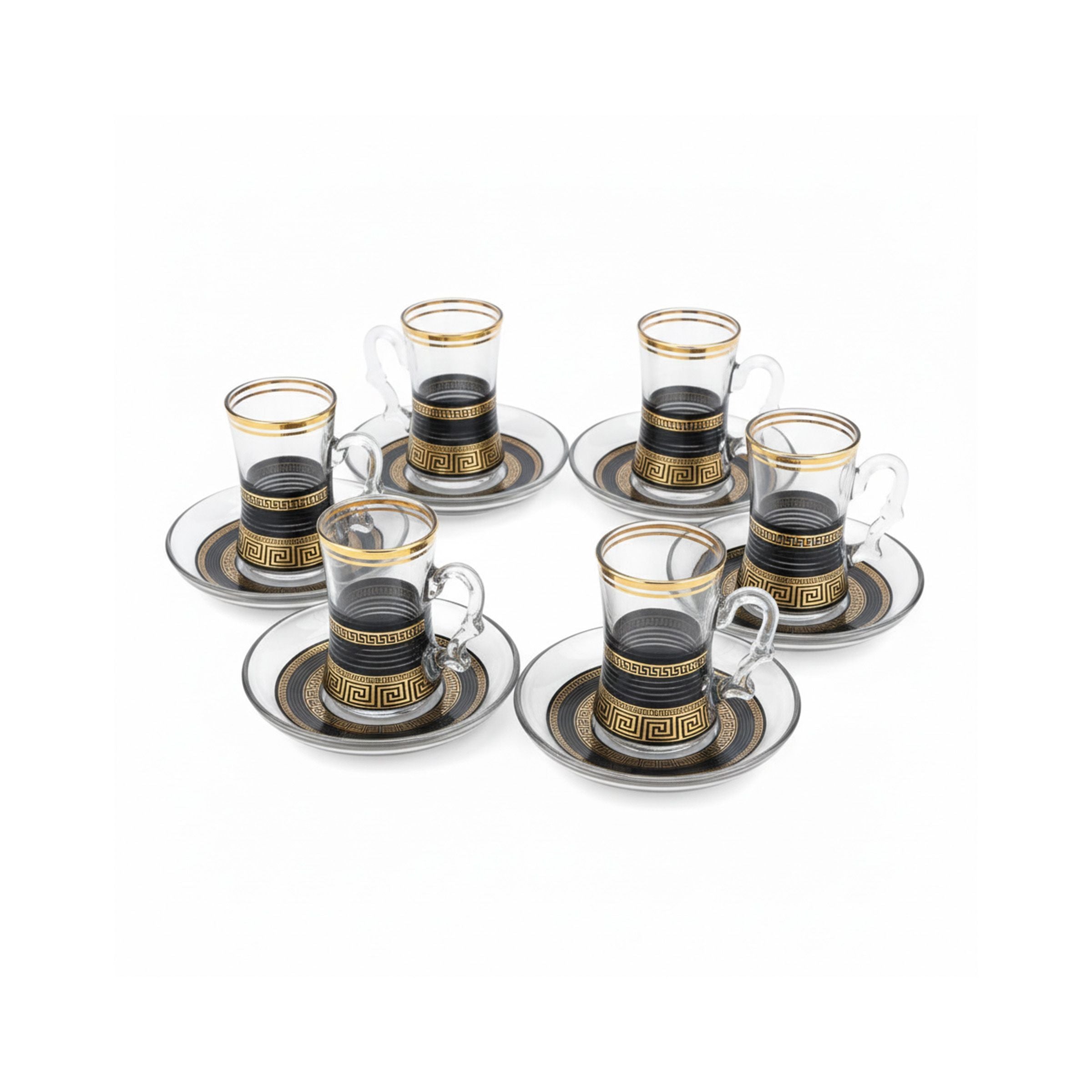 Glass Tea Cup Set 6Cups/Saucers 025-6+6FGD-39