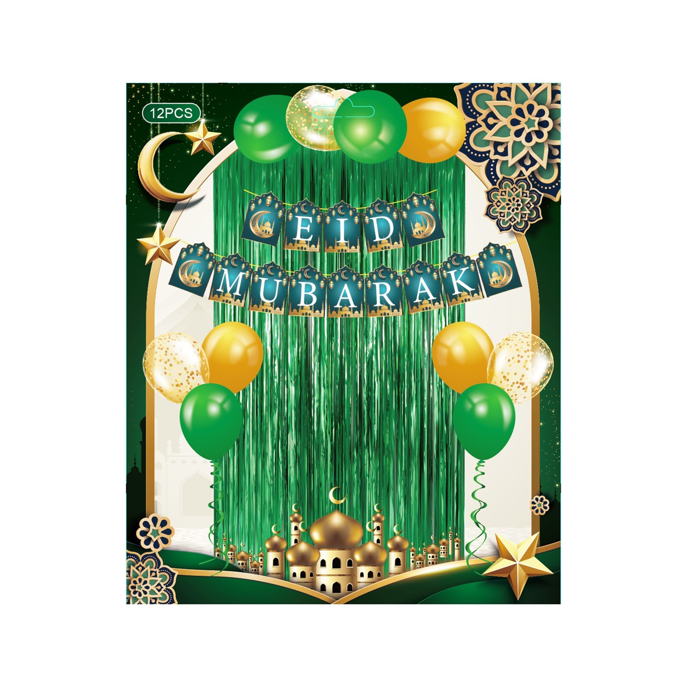 Ramadan Decoration Set 12Pcs  (1 Thread, 1 Flag, 10 12" Balloons) RM26-110