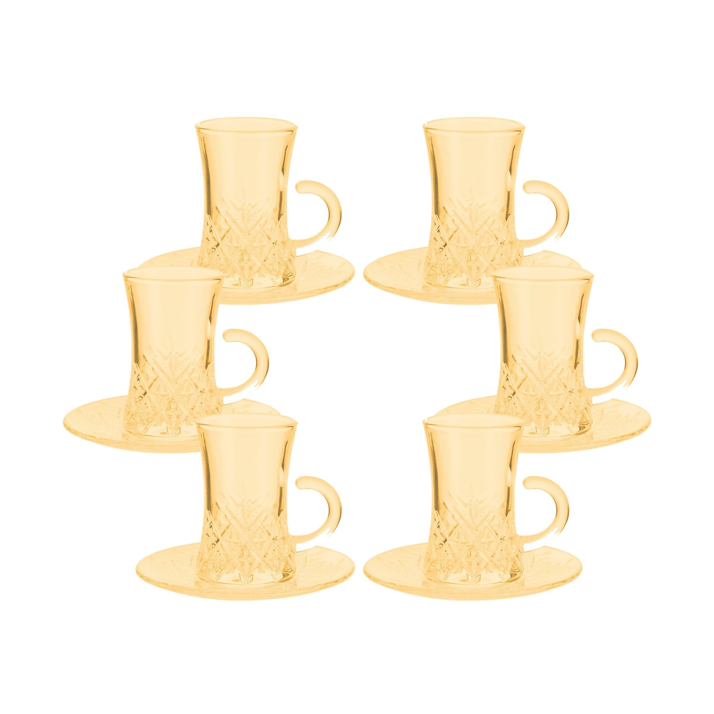 Glass Tea Cup 6Pcs Cups/Saucers 100ml  Amber color TCF415D/L12