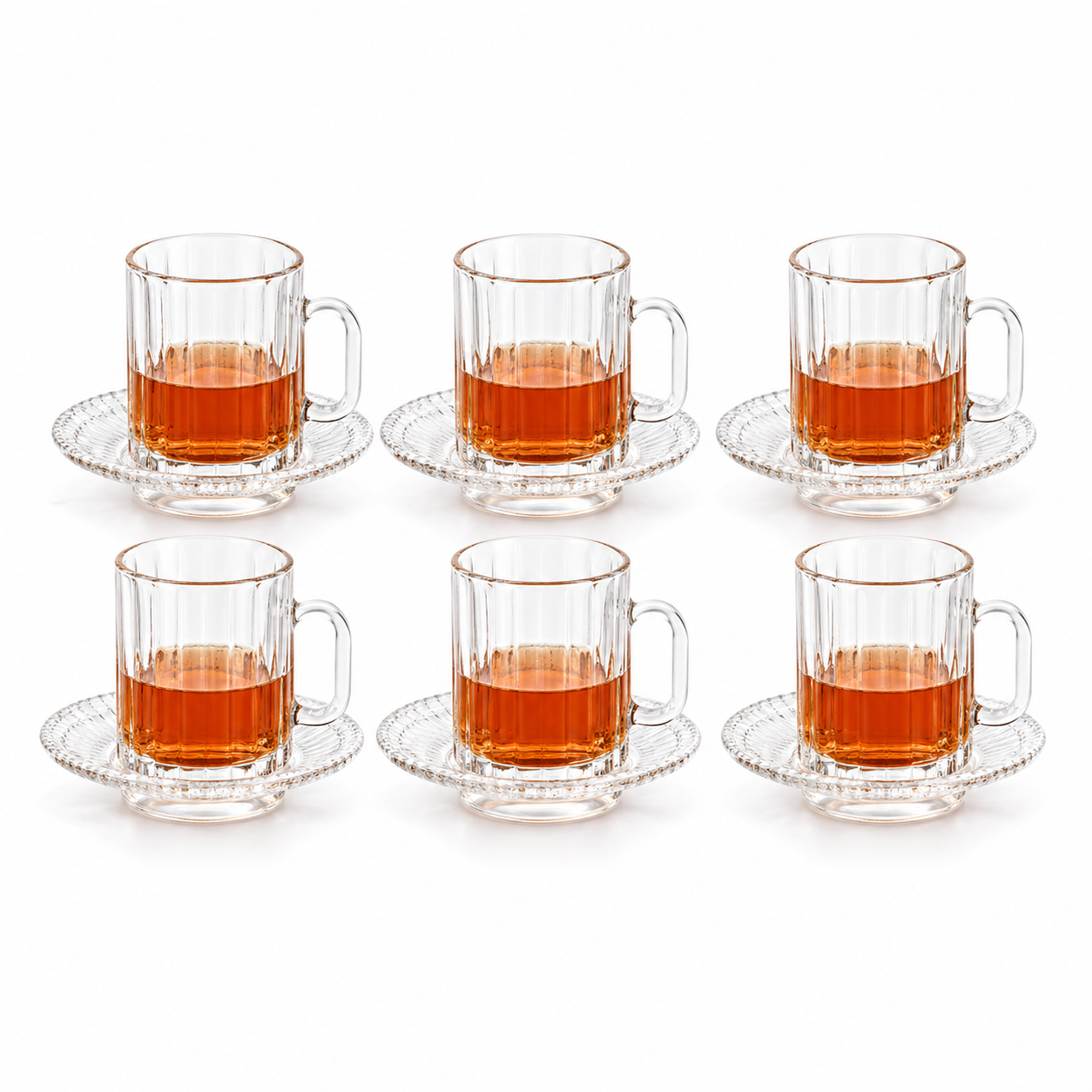 Glass Tea Cup set-6Cups/Saucers Q6714-12