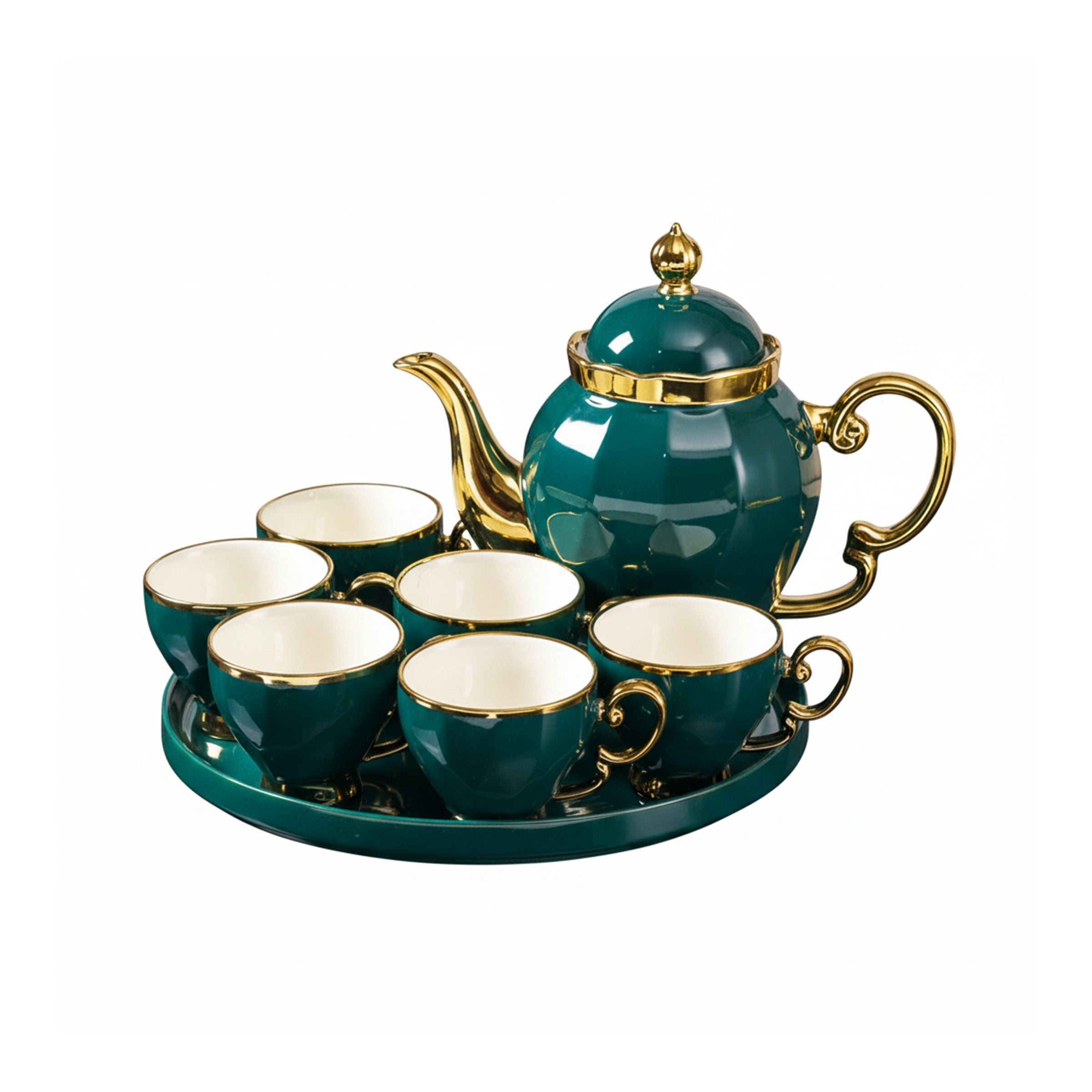 Tea Cup 8 Set Cup/Pot/TrayGreen Gold 28-1999A