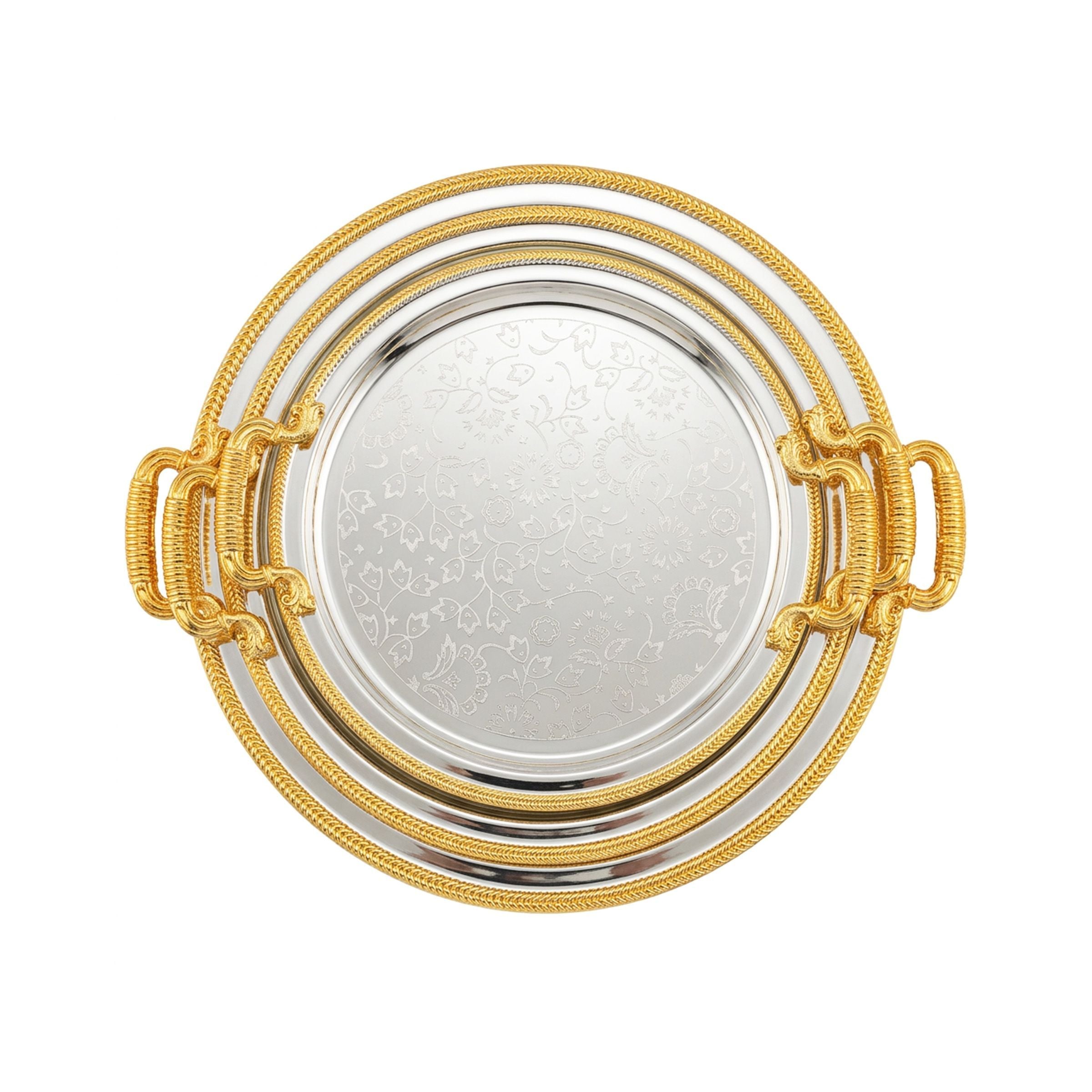 Metal Round Tray set-3Pcs Gold+Silver RTR-3GS