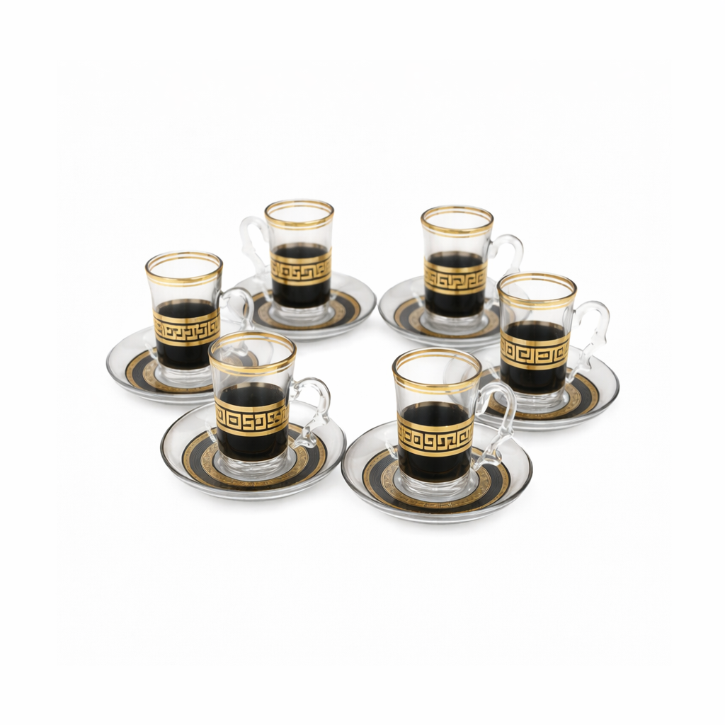 Glass Tea Cup Set 6Cups/Saucers 025-6+6FGD-47