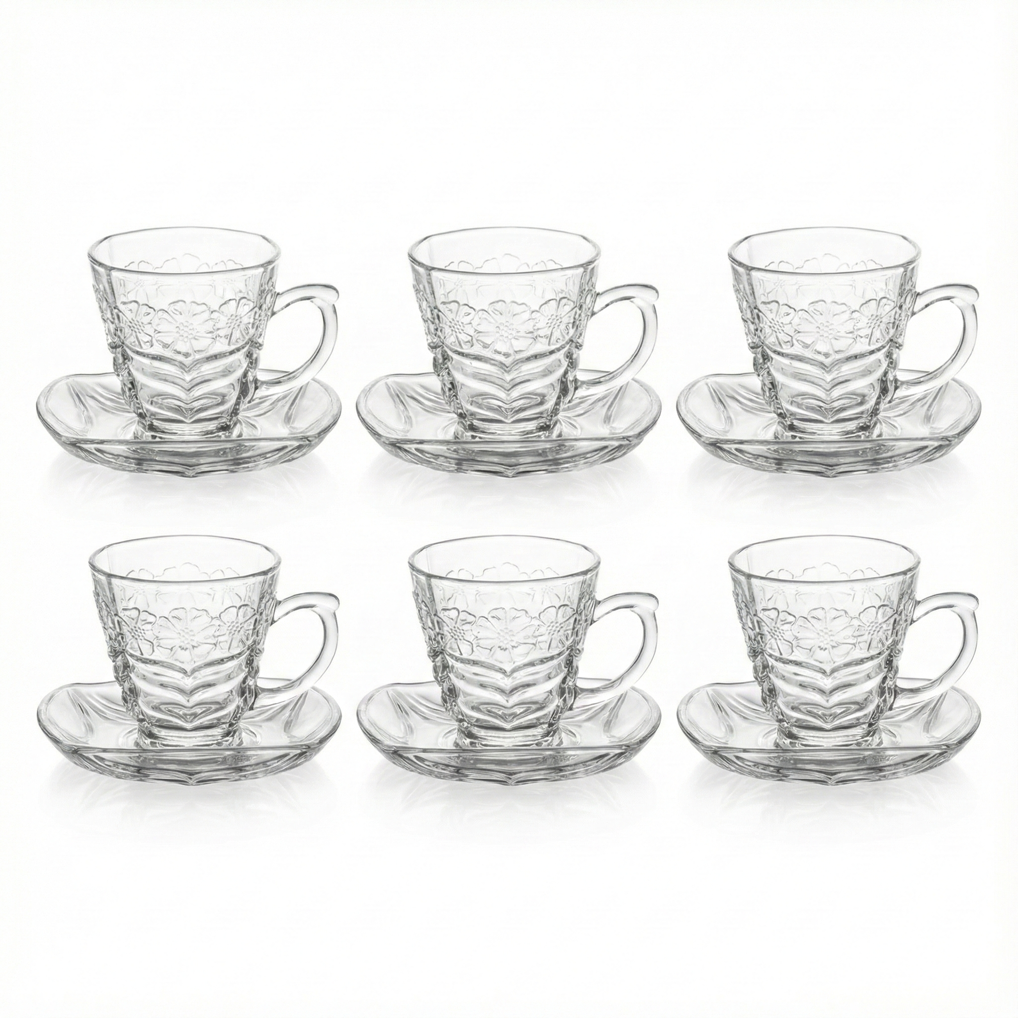 Glass Tea Cup Set 6Cups/Plates -Transperanty XMBD-05
