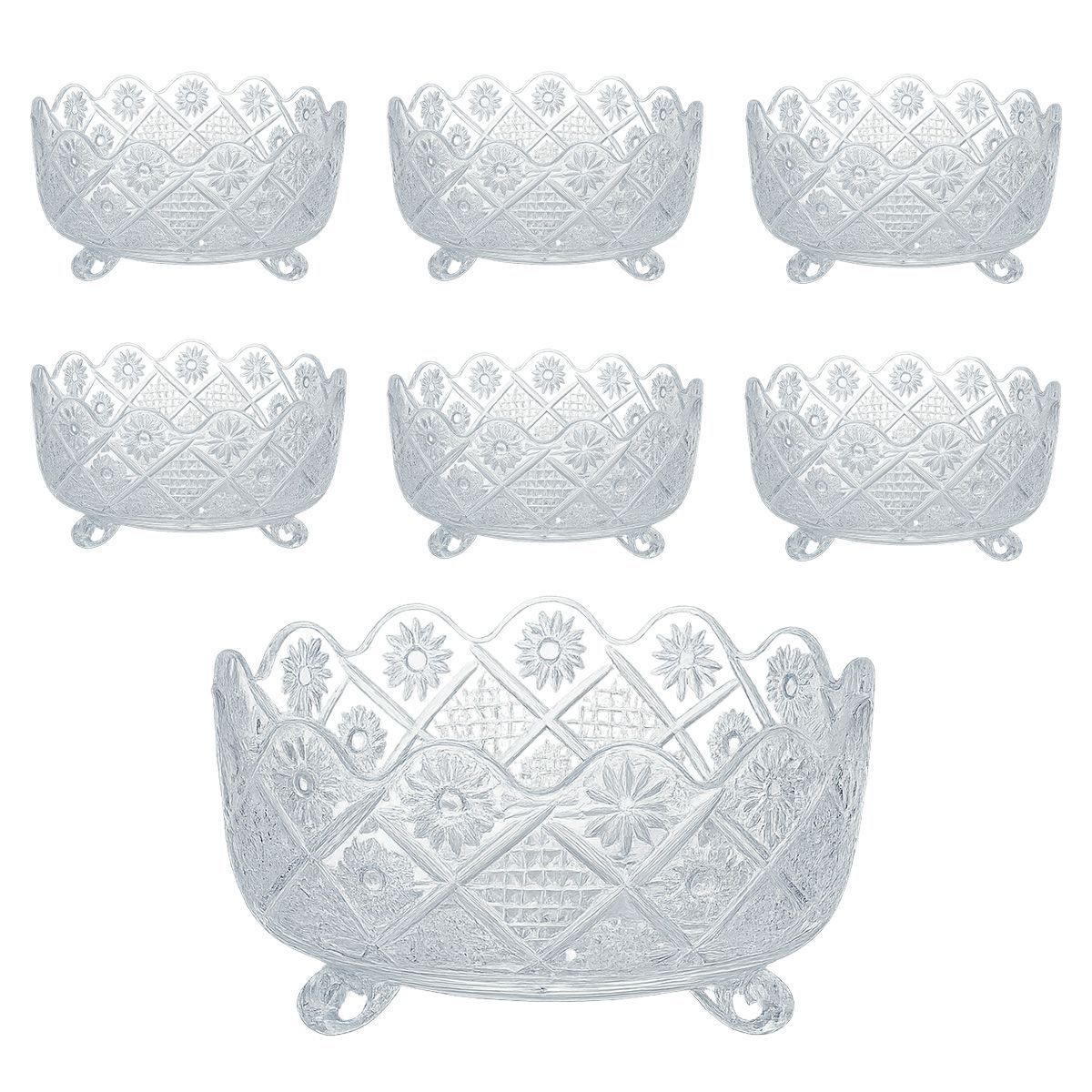 Glass bowl 7pcs set 6 small & 1 large bowl 7032-7