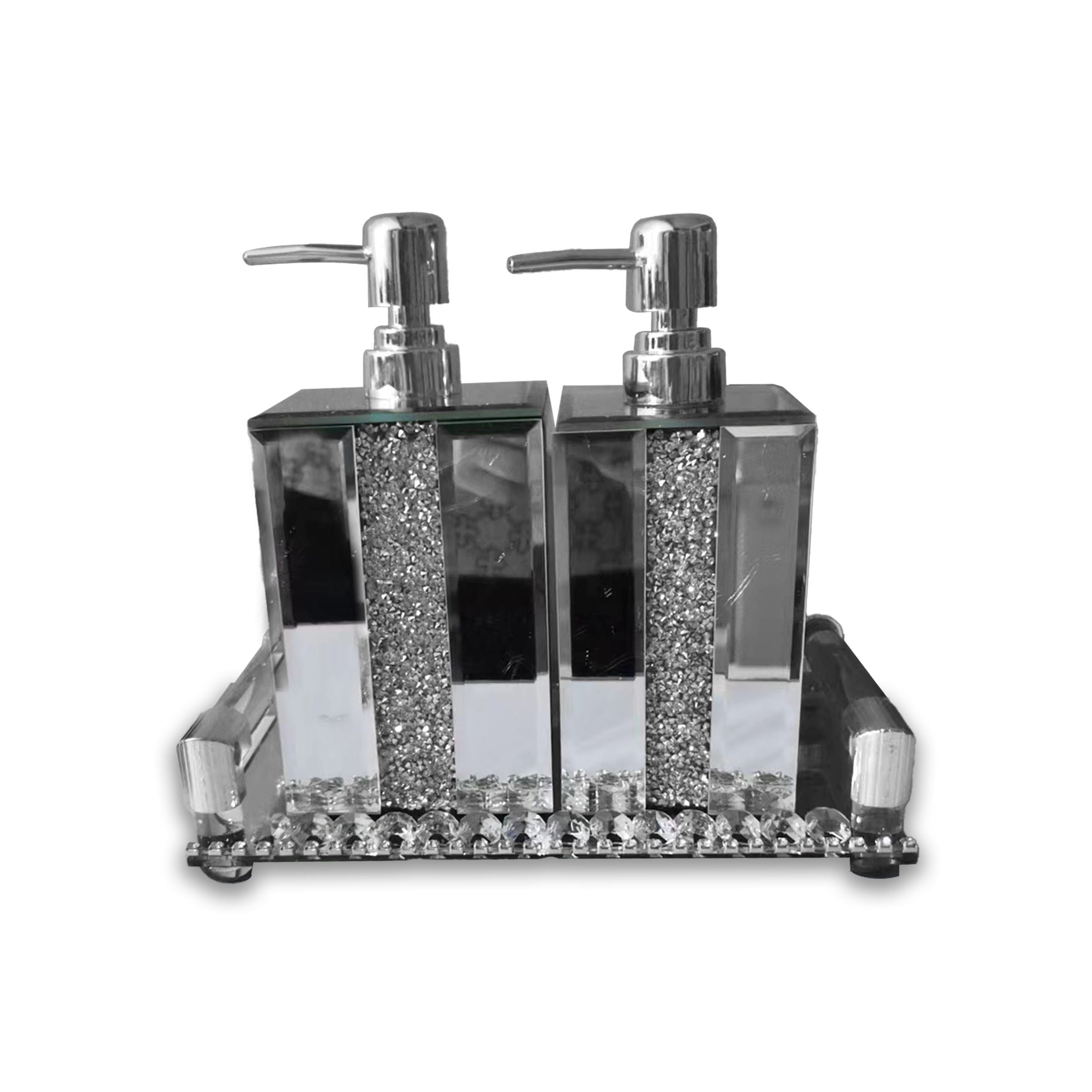 Soap Bottleset 2Sets  (M+L) With Tray Silver 475-2
