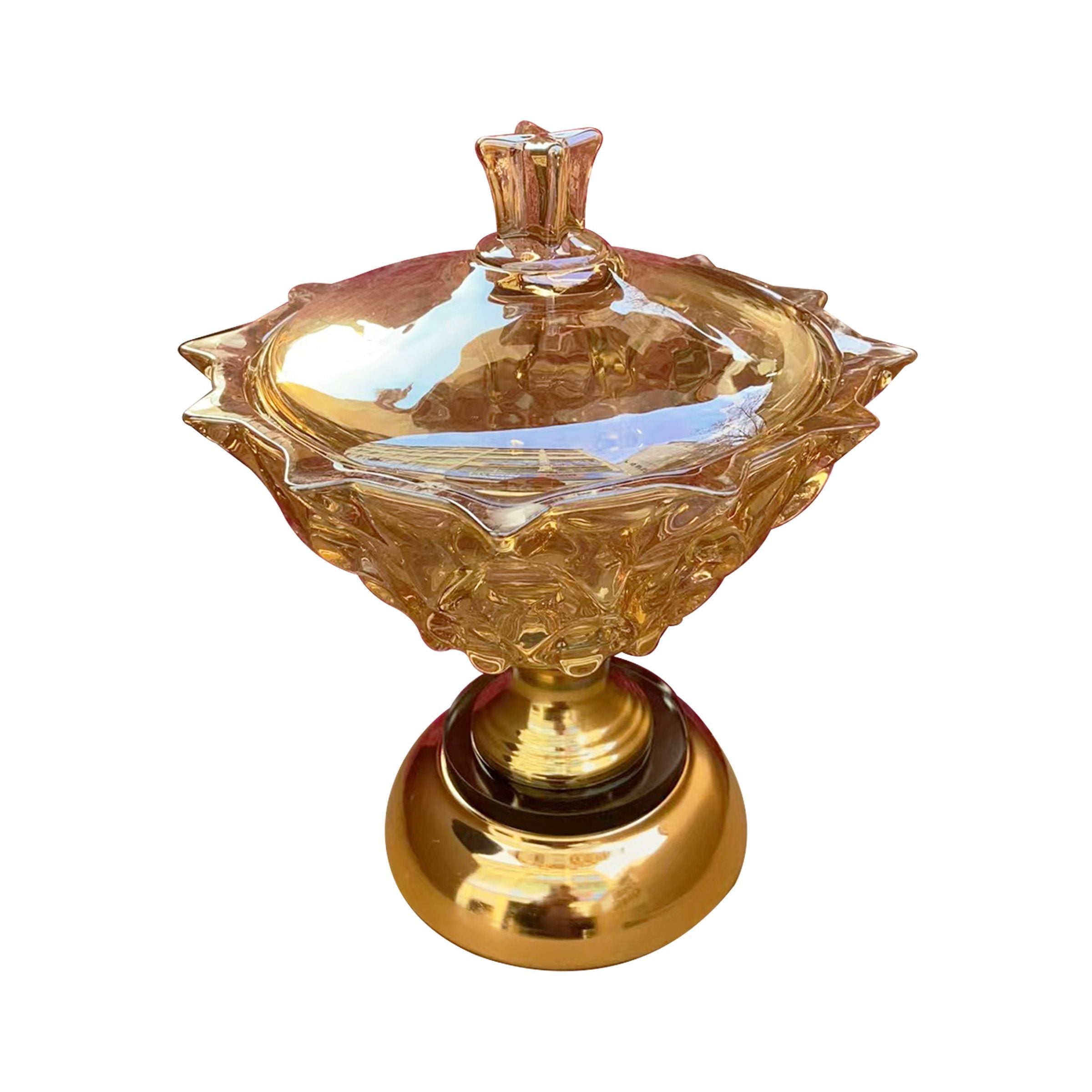 Glass Candy Bowl with Lid Amber  19x27cm(7.48x10.63inch) 606