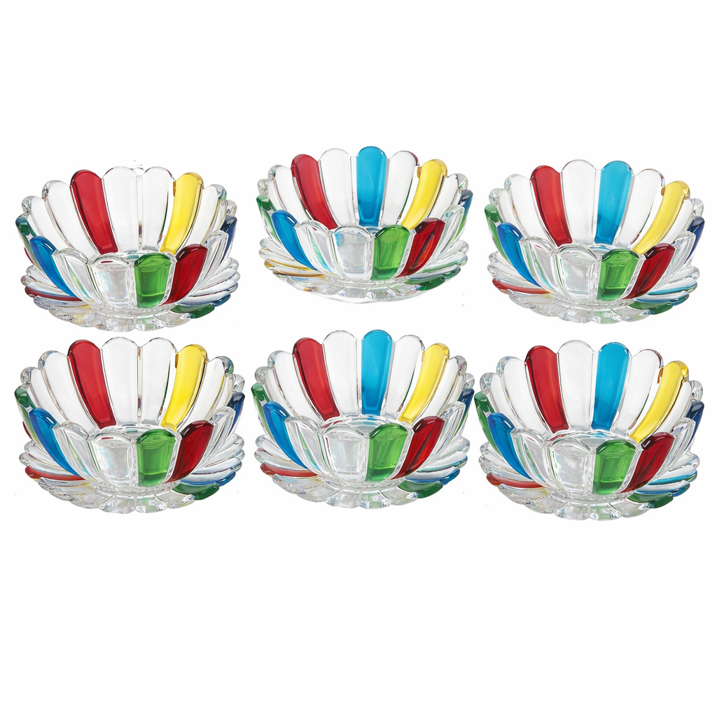 Glass Ice Cream Bowl Set 6Bowls/saucers Colorful JYWD-12