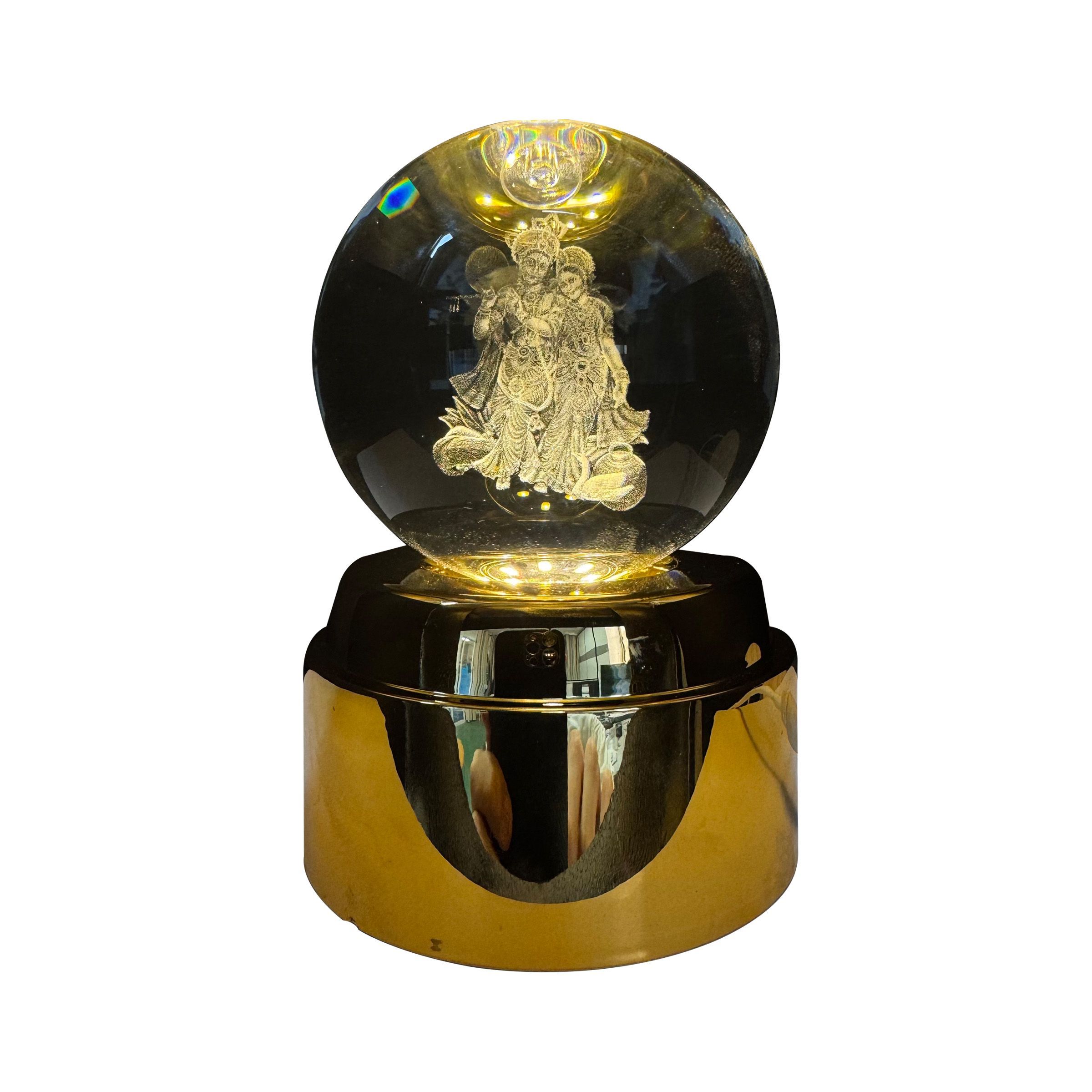 Crystal Ball Radha Khrisna Design Rotating 8cm (3.15 Inch) CRR-R80