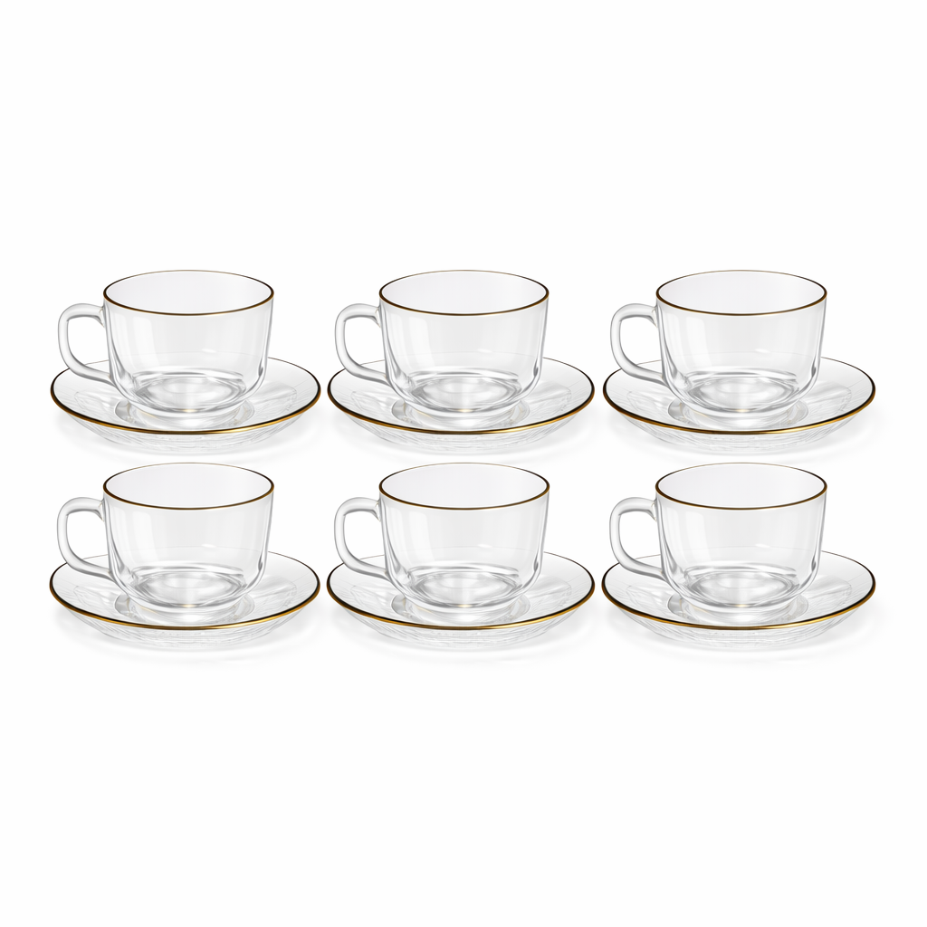 Glass Tea Cup Set 6Cups/Saucers TCF9003A/L12