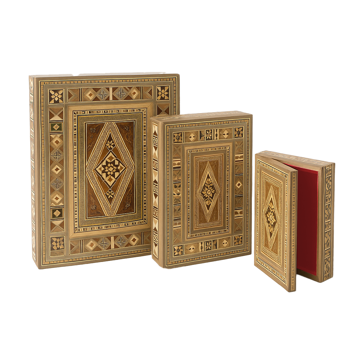 Jewlery Boxes 3 Set With Damascus Mosaic Engravings